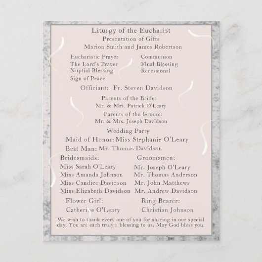 Peach & Gray Marble Nuptial Mass Program (Rückseite)