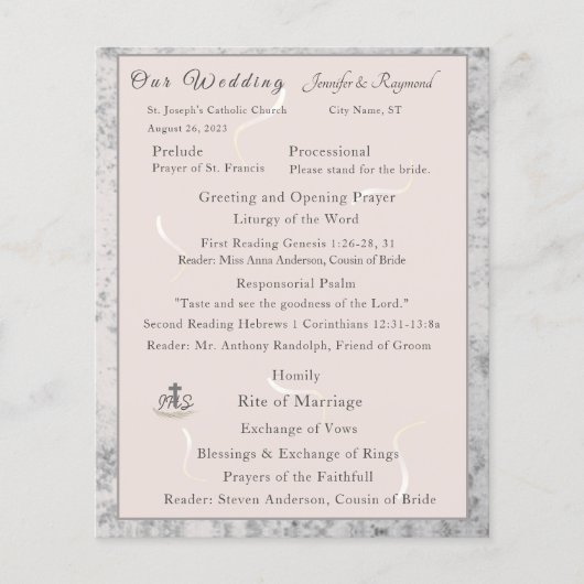 Peach & Gray Marble Nuptial Mass Program (Vorderseite)