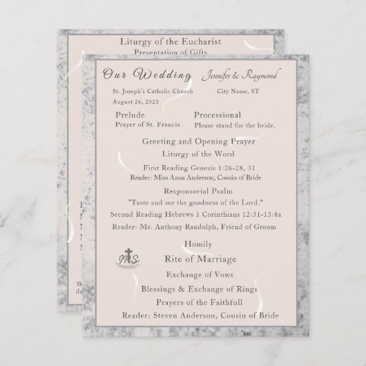 Peach & Gray Marble Nuptial Mass Program (Vorne/Hinten)