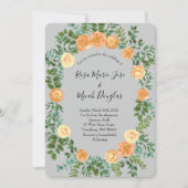 Peach & Gray Peony & Rose Blumenhochzeit Einladung (Vorderseite)