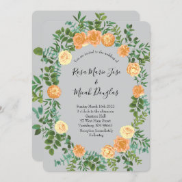 Peach & Gray Peony & Rose Blumenhochzeit Einladung