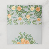Peach & Gray Peony & Rose Blumenhochzeit Platzkarte (Außenseite Aufgefaltet)