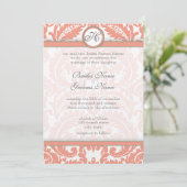 PEACH Gray Viktorianisch Damask Hochzeitseinladung Einladung (Stehend Vorderseite)