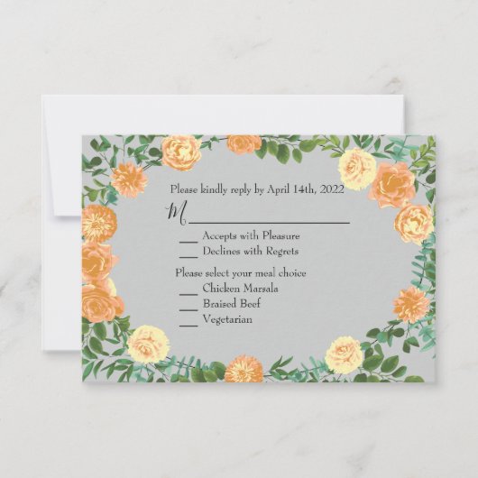Peach Gray Wedding Spring Floral Einladung (Vorderseite)