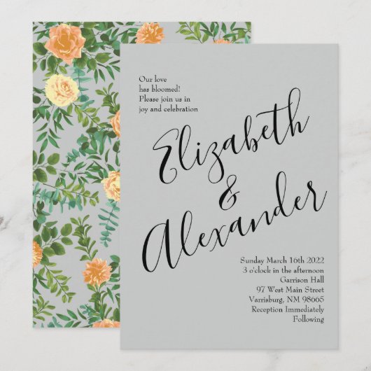 Peach Gray Wedding Spring Floral Einladung (Vorne/Hinten)