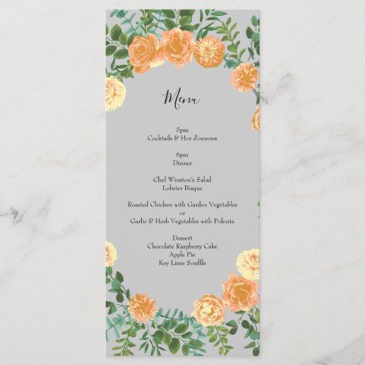 Peach Gray Wedding Spring Floral Menükarte (Vorderseite)
