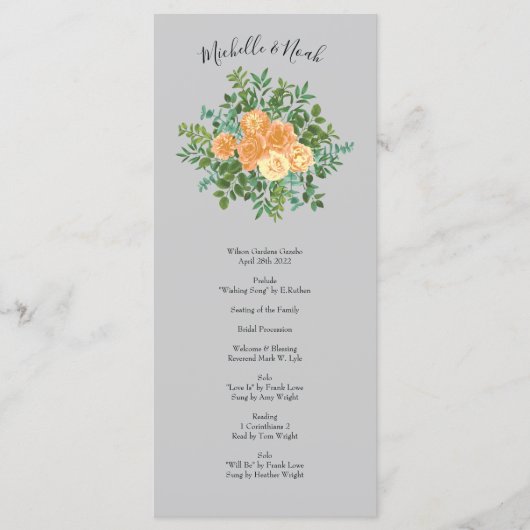 Peach Gray Wedding Spring Floral Menükarte (Vorderseite)