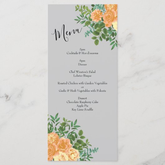 Peach Gray Wedding Spring Floral Menükarte (Vorderseite)