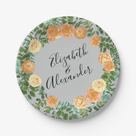 Peach Gray Wedding Spring Floral Pappteller