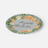 Peach Gray Wedding Spring Floral Pappteller (Schrägansicht)