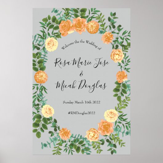 Peach Gray Wedding Spring Floral Poster (Vorne)