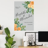 Peach Gray Wedding Spring Floral Poster (Heimbüro)