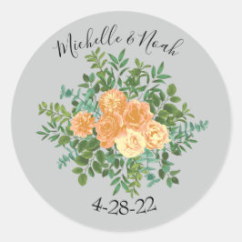 Peach Gray Wedding Spring Floral Runder Aufkleber