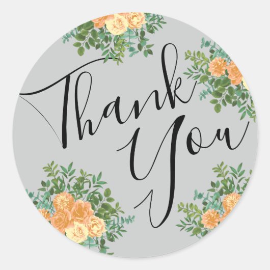 Peach Gray Wedding Spring Floral Runder Aufkleber (Vorderseite)