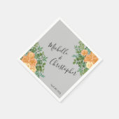 Peach Gray Wedding Spring Floral Serviette (Ecke)