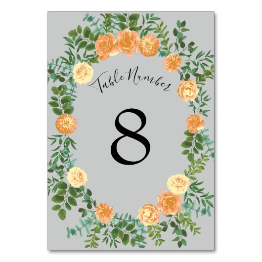 Peach Gray Wedding Spring Floral Tischnummer (Vorderseite)