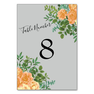 Peach Gray Wedding Spring Floral Tischnummer
