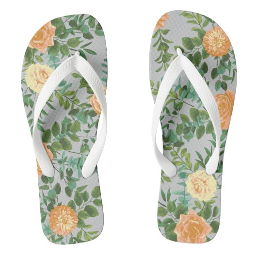 Peach Gray Wedding Vintag Floral Badesandalen (Fußbett)