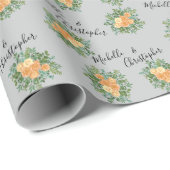 Peach Gray Wedding Vintag Floral Geschenkpapier (Rolleneckpunkt)