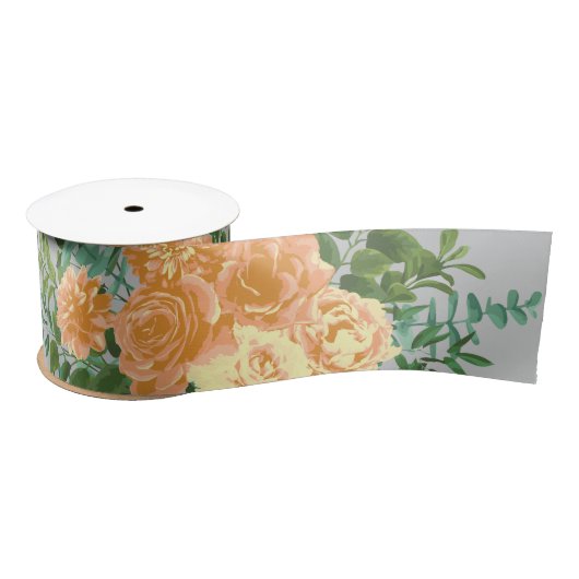 Peach Gray Wedding Vintag Floral Satinband (Spule)