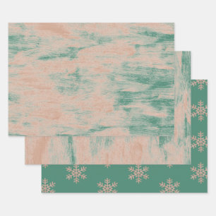 Peach Green Abstrakt Snowflakes Weihnachten Geschenkpapier Set