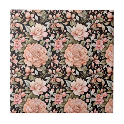 Peach Green Black Floral Küche Badezimmer Abstellr Fliese (Vorderseite)