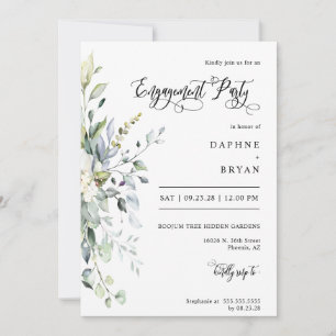 Peach Green Blätter Engagement Partei QR Code Foto Einladung