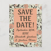 Peach, Green, Brown Chintz Save the Date Postcard Postkarte (Vorderseite)