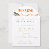 Peach Green Bunting Bird Baby Dusche Einladung (Vorderseite)