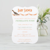 Peach Green Bunting Bird Baby Dusche Einladung (Stehend Vorderseite)