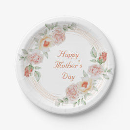 Peach Green Floral Elegant Happy Mother Day Pappteller