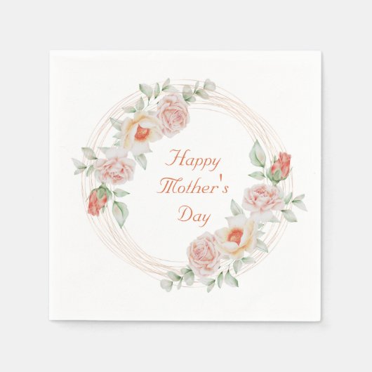 Peach Green Floral Elegant Happy Mother Day Serviette (Vorderseite)