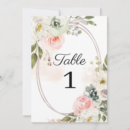Peach & Green Floral Wedding Tischnummer (Vorderseite)