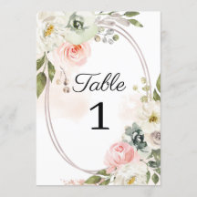 Peach & Green Floral Wedding Tischnummer
