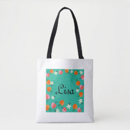 Peach & Green Foliage Design Tote Bag personalisie Tasche