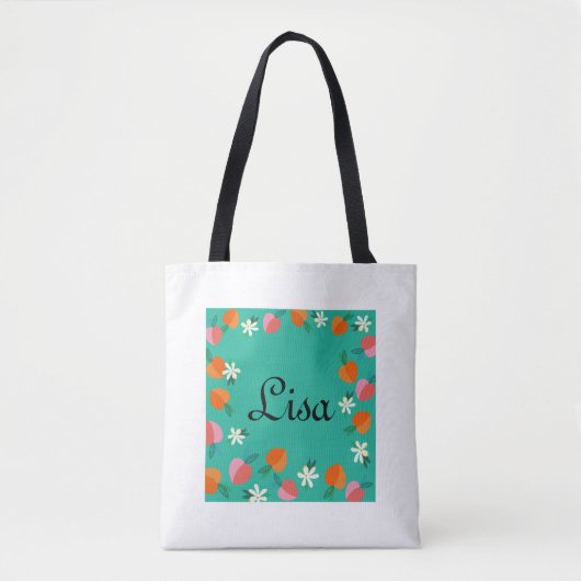 Peach & Green Foliage Design Tote Bag personalisie Tasche (Vorderseite)