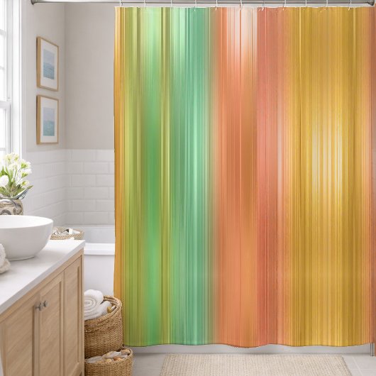 Peach Green Gold Streifen Duschvorhang