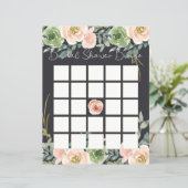 Peach Green Navy Pastel Floral Brautparty Bingo (Stehend Vorderseite)