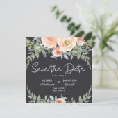 Peach Green Navy Pastel Floral Elegant Save The Date (Stehend Vorderseite)