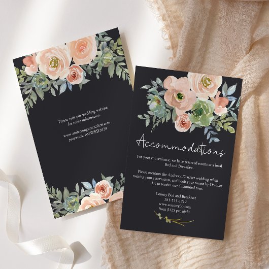 Peach Green Navy Pastel Floral Wedding Begleitkarte