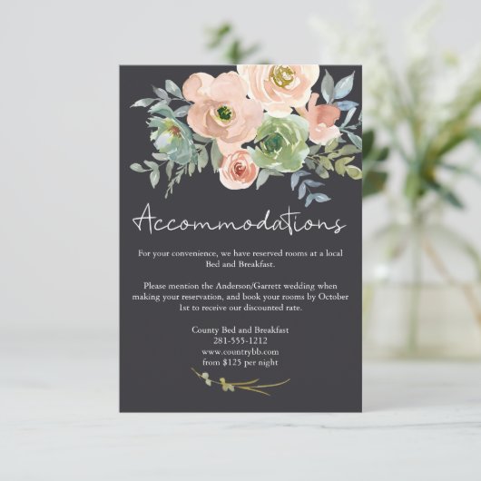 Peach Green Navy Pastel Floral Wedding Begleitkarte (Stehend Vorderseite)