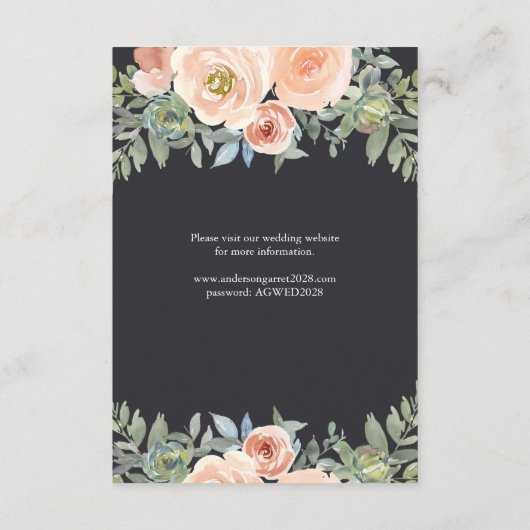 Peach Green Navy Pastel Floral Wedding Begleitkarte (Rückseite)