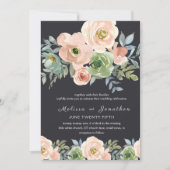 Peach Green Navy Pastel Floral Wedding Einladung (Vorderseite)