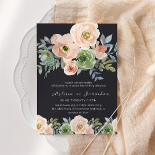Peach Green Navy Pastel Floral Wedding Einladung