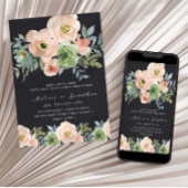 Peach Green Navy Pastel Floral Wedding Einladung