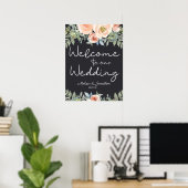 Peach Green Navy Pastel Floral Wedding Poster (Heimbüro)