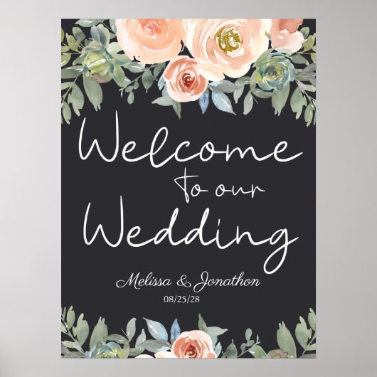 Peach Green Navy Pastel Floral Wedding Poster (Vorne)
