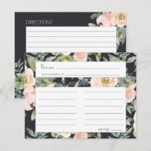 Peach Green Navy Pastel Floral Wedding Rezept Card