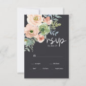 Peach Green Navy Pastel Floral Wedding RSVP Card Karte (Vorderseite)