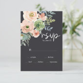 Peach Green Navy Pastel Floral Wedding RSVP Card Karte (Stehend Vorderseite)